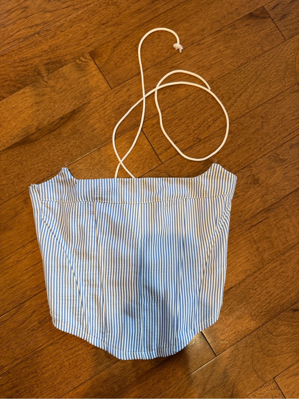 Edikted Blue White Striped Lace Up Corset Crop Top